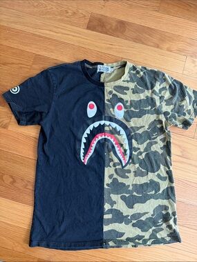 BAPE Split Shark Camo Kids Short Sleeve Tee - Black & Green